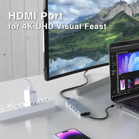 محطة إرساء 7 في 1 USB C Hub محول متعدد المنافذ مع منفذ شحن HDMI 100W PD، قاعدة SD/TF، ​​3 منافذ USB 3.0 لأجهزة الكمبيوتر المحمول من النوع C in Kuwait