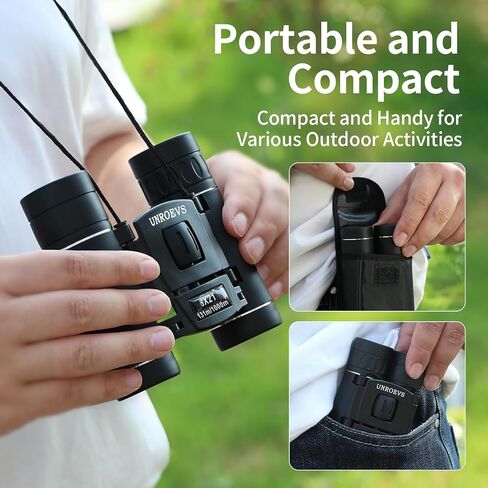 Small Binoculars for Adults and Kids,Pocket Compact Binoculars for Bird Watching,Mini Lightweight High Powered Folding Binoculars for Cruise Ship,Traveling by UNROEVS.(Black,8X21 in Kuwait