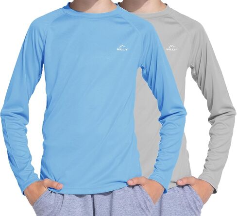 Willit Boy's UPF 50+ Sun Protection Shirt Long Sleeve Rash Guard Swim Shirts Youth SPF Fishing Quick Dry Shirt White/White S in Saudi Arabia