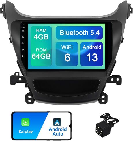 4+64G Android 13 Double Din Car Stereo for Hyundai Elantra 2014 2015 2016 with 9 Inch Touchscreen Radio Built-in Wireless Carplay/Android Auto/GPS/Bluetooth/FM/AUX-in/Steering Wheel Controls in Saudi Arabia