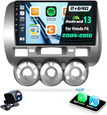 [2+64G] ستيريو سيارة Android 13 لسيارة Honda Fit 2004-2010 مع Apple Carplay&Android Auto، راديو سيارة بشاشة تعمل باللمس 9 بوصة مع وصلة مرآة GPS WiFi Bluetooth FM/RDS SWC Dual USB/AUX-in+كاميرا احتياطية in Saudi Arabia