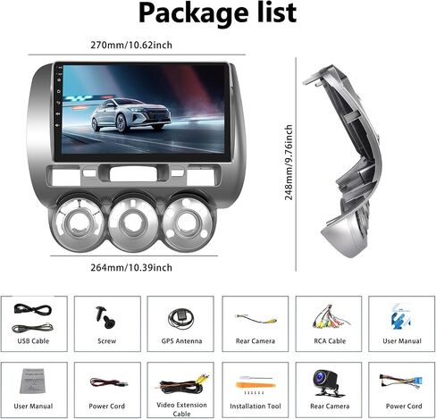 [2+64G] ستيريو سيارة Android 13 لسيارة Honda Fit 2004-2010 مع Apple Carplay&Android Auto، راديو سيارة بشاشة تعمل باللمس 9 بوصة مع وصلة مرآة GPS WiFi Bluetooth FM/RDS SWC Dual USB/AUX-in+كاميرا احتياطية in Saudi Arabia