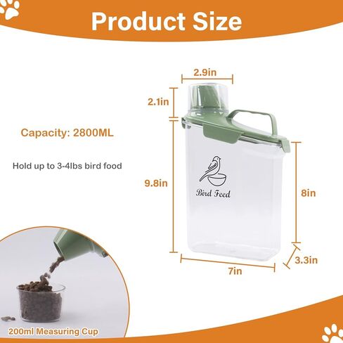 Cat Food Storage Container Airtight |3 Qt/2.8 L Clear Plastic Cat Food Treats Container with Measuring Cup/Pour Spout|Hold up to 3.8 lbs Pet Food|Portable Food box for Travel| BPA Free-green in Kuwait