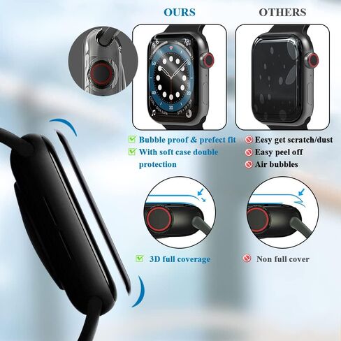 [3+1+Install Tray Update Nano 3D Hot Bending PET & PMMA واقي شاشة وحافظة متوافقة مع Apple Watch Series 7,41MM، HD [لمسة ثلاثية الأبعاد] تغطية كاملة [سهلة التركيب] [شفاء ذاتي] in Saudi Arabia
