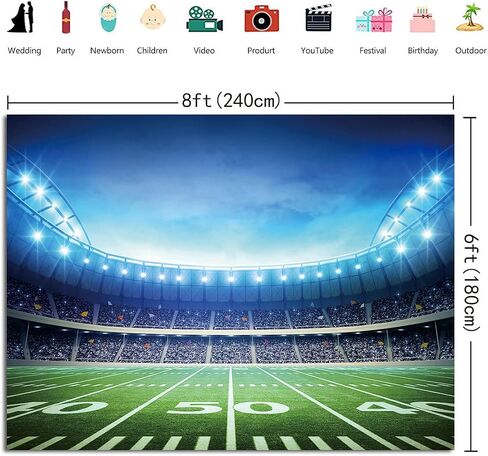 ملعب كرة القدم خلفية ملعب كرة القدم الأمريكية AuditoriumLight الرجبي الرياضة كرة القدم تحت عنوان خلفية التصوير الفوتوغرافي للطفل (7X5FT) in Kuwait