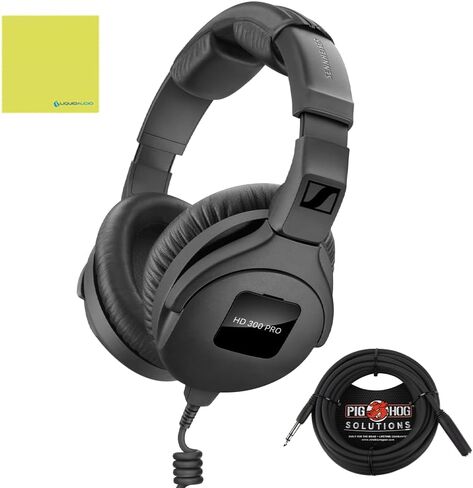 سماعات رأس Sennheiser HD 300 PRO فوق الأذن، حزمة سوداء مع كابل تمديد سماعة الرأس Pig Hog PHX14-25 1/4 بطول 25 قدمًا وقطعة قماش لتلميع الأدوات - سماعات البث وسماعات الاستوديو السلكية in Saudi Arabia