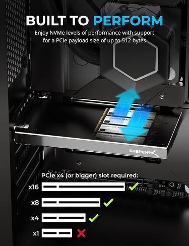 بطاقة SABRENT M.2 NVMe SSD إلى PCIe x16 بدون أدوات (AIC) مع مبدد حراري من الألومنيوم، ومحول M.2 PCIe لمحركات الأقراص SSD Gen5 PCIe 5.0، متوافق مع الإصدارات السابقة مع أجيال PCIe السابقة (EC-TFPE) in Kuwait