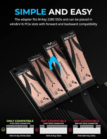 بطاقة SABRENT M.2 NVMe SSD إلى PCIe x16 بدون أدوات (AIC) مع مبدد حراري من الألومنيوم، ومحول M.2 PCIe لمحركات الأقراص SSD Gen5 PCIe 5.0، متوافق مع الإصدارات السابقة مع أجيال PCIe السابقة (EC-TFPE) in Kuwait