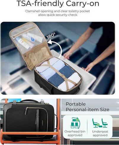 BAGSMART Travel Backpack for Women, Large 40L Carry-On Backpack Fits 17.3 Inch Laptop, TSA Approved Water-Resistant Weekender Gym Backpack, Black in Saudi Arabia