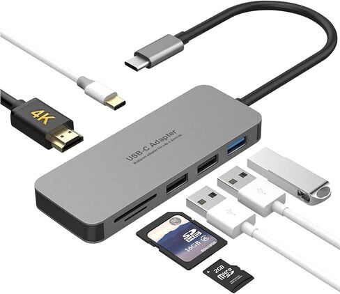 USB C Hub,7 in 1 USB Type C Adapter with 4K HDMI, 2 USB 2.0 Ports,1 USB 3.0 Port, USB C/PD Charging Port, SD TF Card Reader Ports for Connected to All USB C Devices in Saudi Arabia