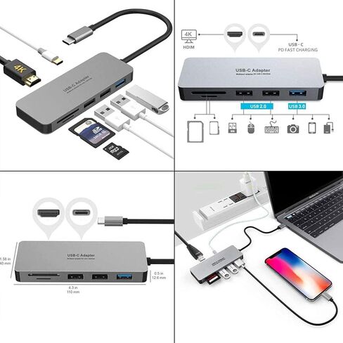USB C Hub,7 in 1 USB Type C Adapter with 4K HDMI, 2 USB 2.0 Ports,1 USB 3.0 Port, USB C/PD Charging Port, SD TF Card Reader Ports for Connected to All USB C Devices in Saudi Arabia