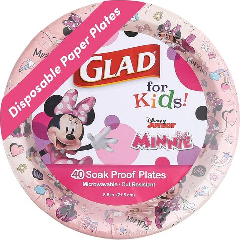 Glad for Kids Disney Mickey & Friends 8.5 Inch Paper Plates with Minnie Mouse Pink Polka Dots Design | Mickey & Friends Paper Plates for Everyday Use, Kids Snack Plates, 40 Count - 8 Pack in Saudi Arabia