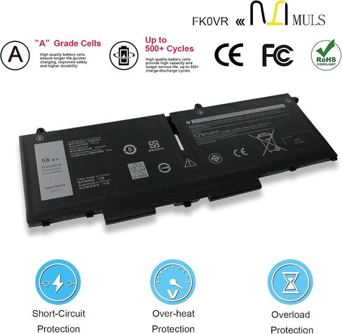 MULS FK0VR 58Wh Laptop Battery Replacement for Dell Latitude 5330 7330 7430 7530 5330 2-in-1 7330 2-in-1 7430 2-in-1 FK0VR FKOVR 8H6WD 293F1 01VX5 404T8 51R71 8P81K 3625mAh 4-Cells in Saudi Arabia