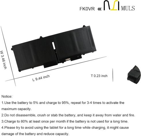 MULS FK0VR 58Wh Laptop Battery Replacement for Dell Latitude 5330 7330 7430 7530 5330 2-in-1 7330 2-in-1 7430 2-in-1 FK0VR FKOVR 8H6WD 293F1 01VX5 404T8 51R71 8P81K 3625mAh 4-Cells in Saudi Arabia