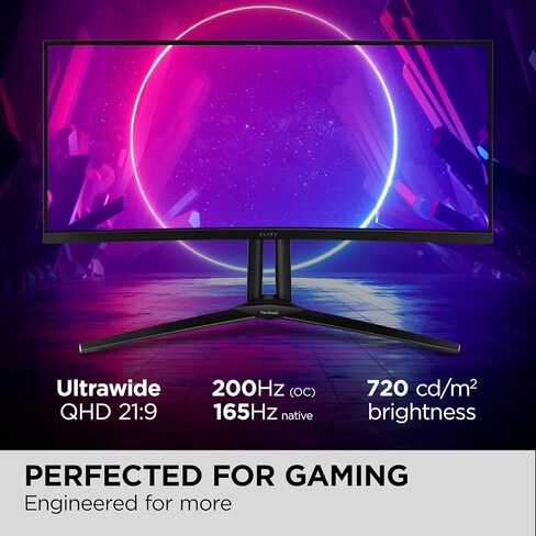 ViewSonic XG340C-2K 34 Inch 1440p Ultra-Wide QHD Curved Gaming Monitor with 1ms, 180Hz, FreeSync Premium Pro, HDR 400, HDMI 2.1, DisplayPort, and USB C for Esports in Kuwait