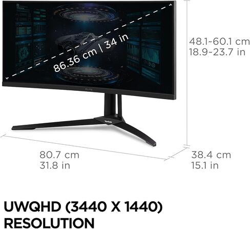 ViewSonic XG340C-2K 34 Inch 1440p Ultra-Wide QHD Curved Gaming Monitor with 1ms, 180Hz, FreeSync Premium Pro, HDR 400, HDMI 2.1, DisplayPort, and USB C for Esports in Kuwait