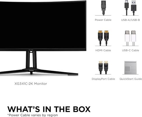 ViewSonic XG340C-2K 34 Inch 1440p Ultra-Wide QHD Curved Gaming Monitor with 1ms, 180Hz, FreeSync Premium Pro, HDR 400, HDMI 2.1, DisplayPort, and USB C for Esports in Kuwait