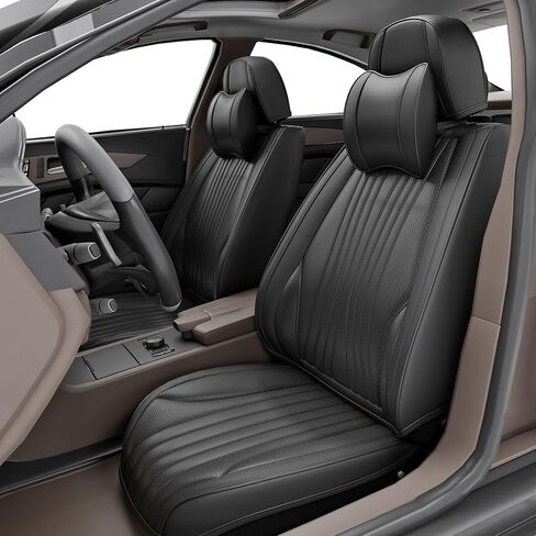 5 قطع من أغطية مقاعد السيارة الأمامية والخلفية LB، مجموعة كاملة من واقيات مقاعد السيارة من جلد نابا المقاوم للماء مع مساند للرأس، ملاءمة داخلية عالمية للسيارات لشاحنات البيك أب السيدان، أسود in Kuwait