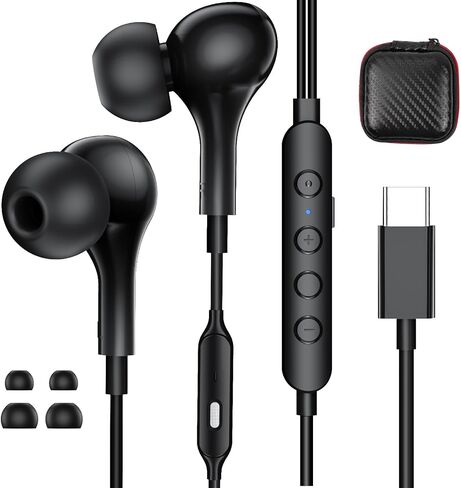 USB C Headphone, Voice Changer Earbuds Wired with Mic, Karaoke Type-C Earphone with Case Deep Bass Noise Canceling Cord Ear Buds for iPhone 16 15 Pro Max Plus iPad Galaxy S24 Ultra S23 FE Pixel 9 8 7 in Kuwait