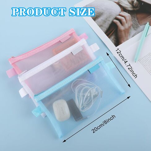 3 Pieces Pencil Pouch Clear Makeup Bags Nylon Mesh Pen Pouch with Zipper Pencil Case Stationery Storage Bag for Home Office Supplies Cosmetics Travel Accessories (Black, White, Grey) in Kuwait
