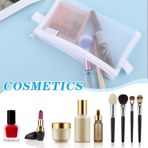 3 Pieces Pencil Pouch Clear Makeup Bags Nylon Mesh Pen Pouch with Zipper Pencil Case Stationery Storage Bag for Home Office Supplies Cosmetics Travel Accessories (Black, White, Grey) in Kuwait