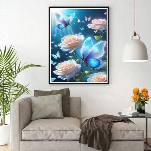 Diamond Painting Kits for Adults, Flowers DIY 5D Diamond Art Kits for Beginners, Full Drill Flower Stained Glass Diamond Painting Kits for Home Wall Decoration 16x20inch in Saudi Arabia