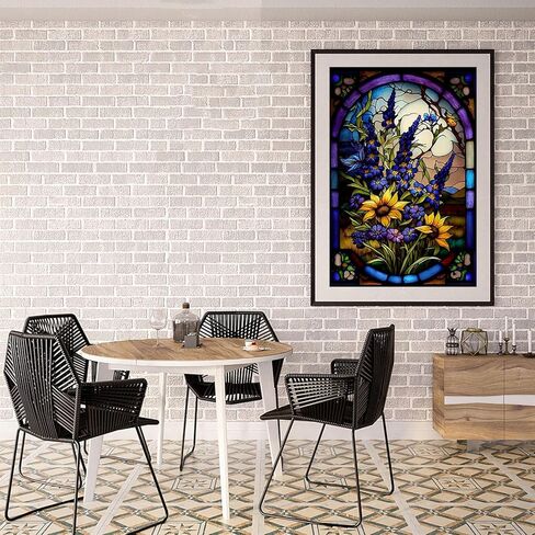 مجموعات الطلاء الماسي للبالغين، مجموعات فنية ماسية خماسية الأبعاد للزهور للمبتدئين، مجموعات طلاء ألماس من الزجاج الملون على شكل زهرة كاملة لتزيين الحائط المنزلي مقاس 16 × 20 بوصة in Kuwait