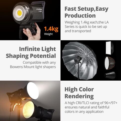 مصباح فيديو Godox LITEMON LA200D 230W LED، 101000lux@1m، 5600K CRI 96+ TLCI 97+ إخراج مستمر Bowens Mount Studio Light يدعم التحكم في تطبيق البلوتوث (LA200D ضوء أبيض) in Saudi Arabia