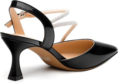 Women's Pumps, Pointed Toe Mid Heel with Buckle Ankle Strap, Fashion Solid Rhinestones Backstrap Pump for Women in Kuwait