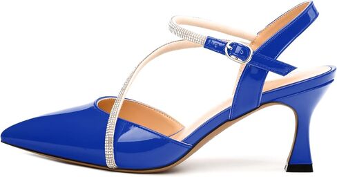 Women's Pumps, Pointed Toe Mid Heel with Buckle Ankle Strap, Fashion Solid Rhinestones Backstrap Pump for Women in Kuwait
