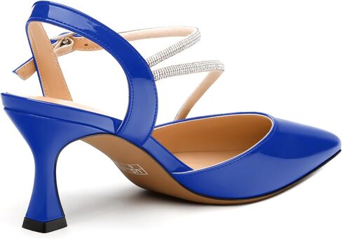 Women's Pumps, Pointed Toe Mid Heel with Buckle Ankle Strap, Fashion Solid Rhinestones Backstrap Pump for Women in Kuwait