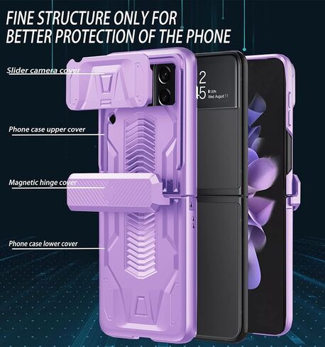 for Samsung Galaxy Z Flip 3 Case with Hinge Protection Device and Sliding Camera Protection Cover,Military-Grade Armor Protection Case for Samsung Z Flip 3 5G (Black) in Saudi Arabia