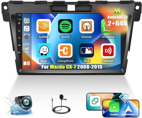 ستيريو سيارة 2G+64G Android 13 لسيارة Mazda CX-7 2008-2015 مع Apple Carplay Android Auto، شاشة لمس عالية الدقة 9 بوصة Mazda Axela راديو السيارة مع وصلة مرآة واي فاي GPS ملاحة بلوتوث FM/RDS SWC+كاميرا خلفية in Saudi Arabia