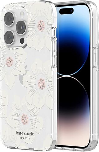 حافظة Kate Spade New York الواقية الصلبة متوافقة مع هاتف Apple iPhone 14 Pro - Hollyhock Floral Clear [KSIPH-223-HHCCS] in Saudi Arabia