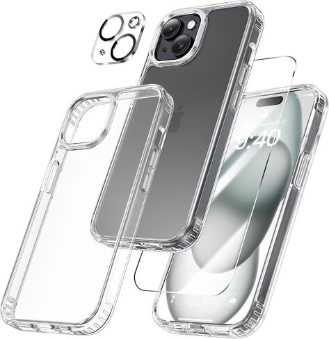 Maxdara [3 in 1 for iPhone 16 Clear Case, iPhone 16 Case with Tempered Glass Screen Protector and Camera Lens Protector Drop Protection Slim Phone Case for iPhone 16 6.1 Inch (Clear+Clear) in Kuwait