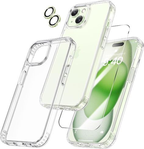 Maxdara [3 in 1 for iPhone 16 Clear Case, iPhone 16 Case with Tempered Glass Screen Protector and Camera Lens Protector Drop Protection Slim Phone Case for iPhone 16 6.1 Inch (Clear+Clear) in Kuwait
