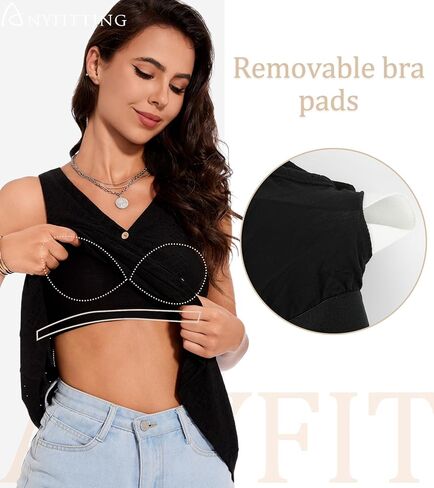 ANYFITTING Women's Built in Bra Tank Top Summer Trendy Tops Flowy Loose Fit Casual Halter Cami Camisole Tops S-3XL in Kuwait