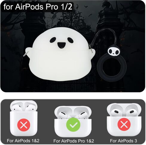 غطاء شبح لطيف لجهاز Airpods Pro (الجيل الثاني/الأول) - حافظة من السيليكون الكرتونية ثلاثية الأبعاد المضحكة من Hallowee لحقيبة AirPods Pro 5 في 1 طقم قلادة شبح ومجموعة منظف للنساء والرجال (يتوهج في الظلام) in Saudi Arabia