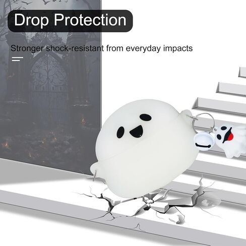 غطاء شبح لطيف لجهاز Airpods Pro (الجيل الثاني/الأول) - حافظة من السيليكون الكرتونية ثلاثية الأبعاد المضحكة من Hallowee لحقيبة AirPods Pro 5 في 1 طقم قلادة شبح ومجموعة منظف للنساء والرجال (يتوهج في الظلام) in Saudi Arabia