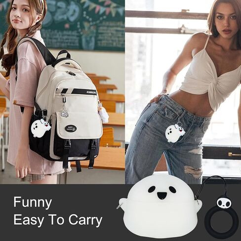 غطاء شبح لطيف لجهاز Airpods Pro (الجيل الثاني/الأول) - حافظة من السيليكون الكرتونية ثلاثية الأبعاد المضحكة من Hallowee لحقيبة AirPods Pro 5 في 1 طقم قلادة شبح ومجموعة منظف للنساء والرجال (يتوهج في الظلام) in Saudi Arabia