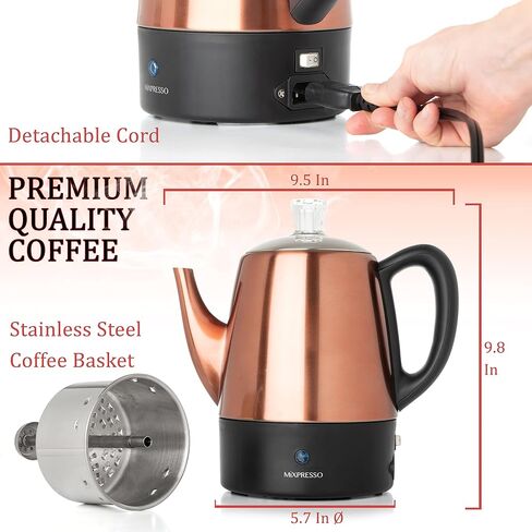 Mixpresso Electric Percolator Coffee Pot, Stainless Steel Coffee Maker, Percolator Electric Pot, 10 Cups Stainless Steel Percolator With Coffee Basket (Shiny Blue) in Saudi Arabia