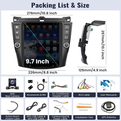 SIXWIN Android Car Stereo for Honda Accord 7th 2004-2007 9.7 Inch Touch Screen Car Radio with Wireless Carplay Android Auto Mirror Link 1G+32G GPS Navigation Bluetooth FM WiFi HiFi Backup Camera MIC in Saudi Arabia