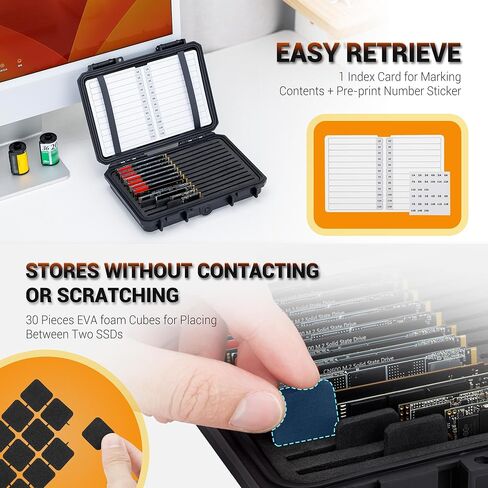 Hard Plastic 15 Slots M.2 2280/2260/2242/2240/2230 Case, Water-Resistant Shockproof M.2 SSD Holder with Label & Notepaper, M.2 2280 SSD Card Case Vertical Style M.2 Drive Storage Box in Kuwait