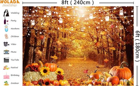 WOLADA Fall Photo Backdrop Thanksgiving Backdrops for Photography Autumn Backdrop Fall Forest Backdrop 7x5FT 12591 in Kuwait