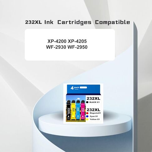 PayForLess 232XL معاد تصنيعها لخراطيش حبر Epson 232 Epson 232XL T232 XL لطابعة Epson XP-4200 XP-4205 Epson Workforce WF-2930 WF-2950، 4 عبوات (أسود، سماوي، أرجواني، أصفر) in Kuwait