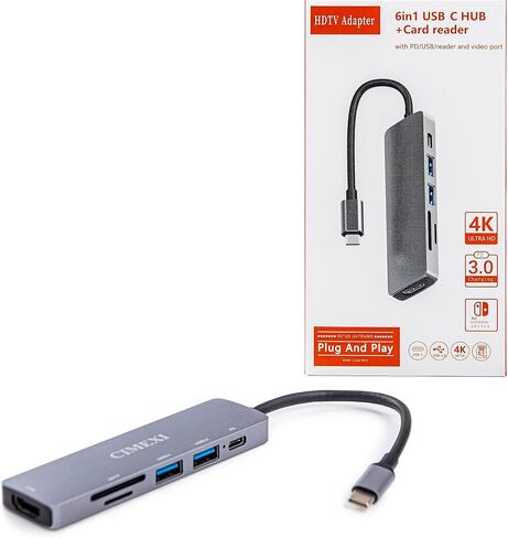 CIMEXI USB C Hub 6 في 1 محول من النوع C متعدد المنافذ (4K@30 هرتز) - محطة إرساء مع USB 3.0+USB 2.0 + 1 SD/TF + PD 60W، قارئ بطاقات - متوافق مع كمبيوتر محمول MacBook Pro/Air وأجهزة أخرى من النوع C in Saudi Arabia