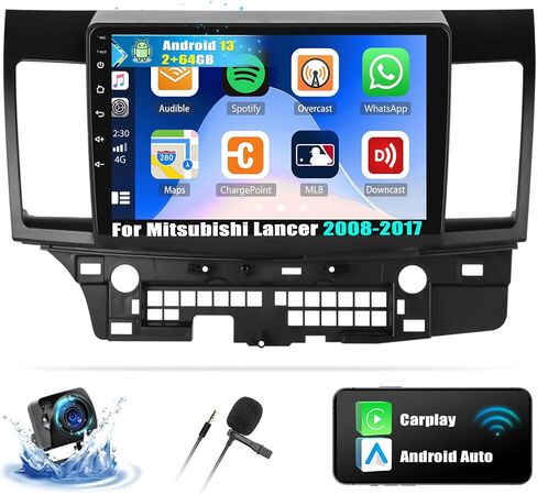 CAMECHO [2G+64G] Android 13 Car Stereo for Mitsubishi Lancer 2008-2017, Wireless CarPlay Android Auto 10.1" Touch Screen Bluetooth Car Radio with GPS Navigation WiFi EQ/HiFi + AHD Backup Camera + Mic in Saudi Arabia