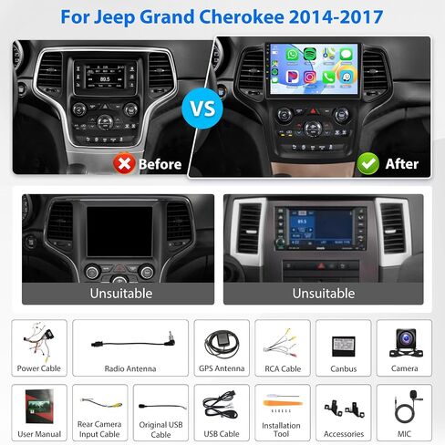 2G 64G راديو CarPlay لسيارة جيب جراند شيروكي 2014-2020، Rimoody 9 بوصة Android Car Stereo Touch Screen مع Android Auto Mirror Link Bluetooth FM/RDS GPS WiFi EQ SWC كاميرا الرؤية الخلفية in Saudi Arabia