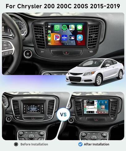 راديو سيارة 8 CORE 2G+64G لكرايسلر 200 200C 200S 2015-2019 مع CarPlay/Android Auto، Podofo 9 بوصة 1280 * 720P IPS شاشة تعمل باللمس ستيريو Android 13 GPS WiFi Bluetooth DSP SWC + كاميرا احتياطية عالية الدقة in Saudi Arabia