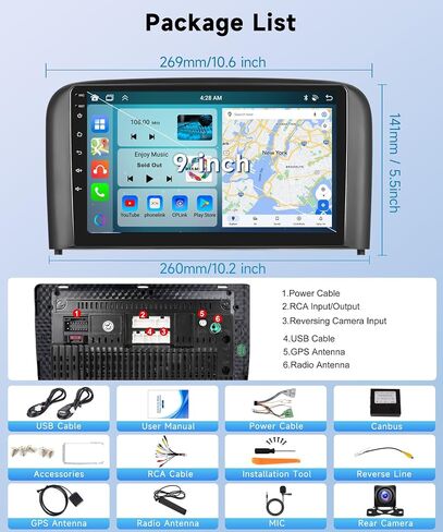 8Core 2+64G ستيريو سيارة لراديو فولفو S80 1999-2006 Carplay Android Auto، 9 بوصة 1280 * 720P IPS شاشة تعمل باللمس، Android/GPS/WiFi/32band DSP صوت/بلوتوث/SWC/كاميرا احتياطية in Saudi Arabia